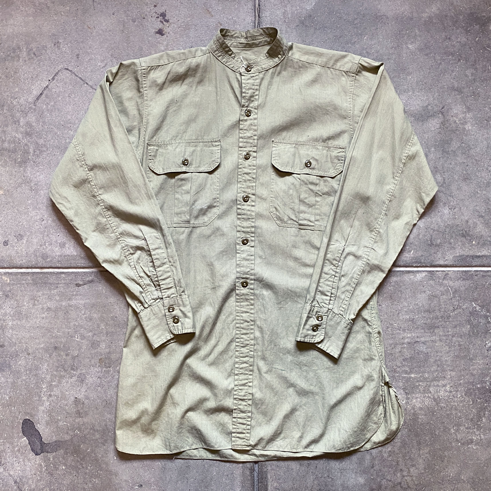 1950's マチ付き スタンドカラー ワークシャツ グランパ-